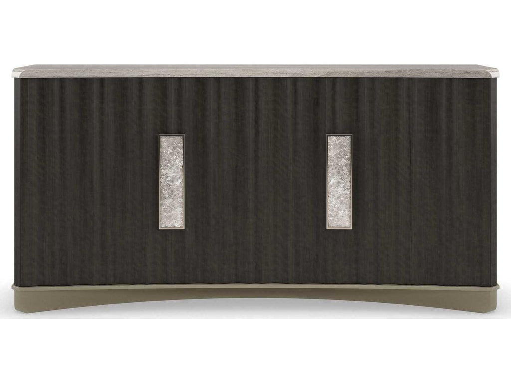Crushing It Handcrafted Buffet with Silver Travertine Top in Charred Bark