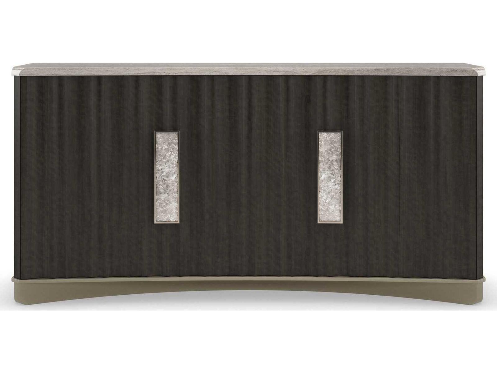 Crushing It Handcrafted Buffet with Silver Travertine Top in Charred Bark