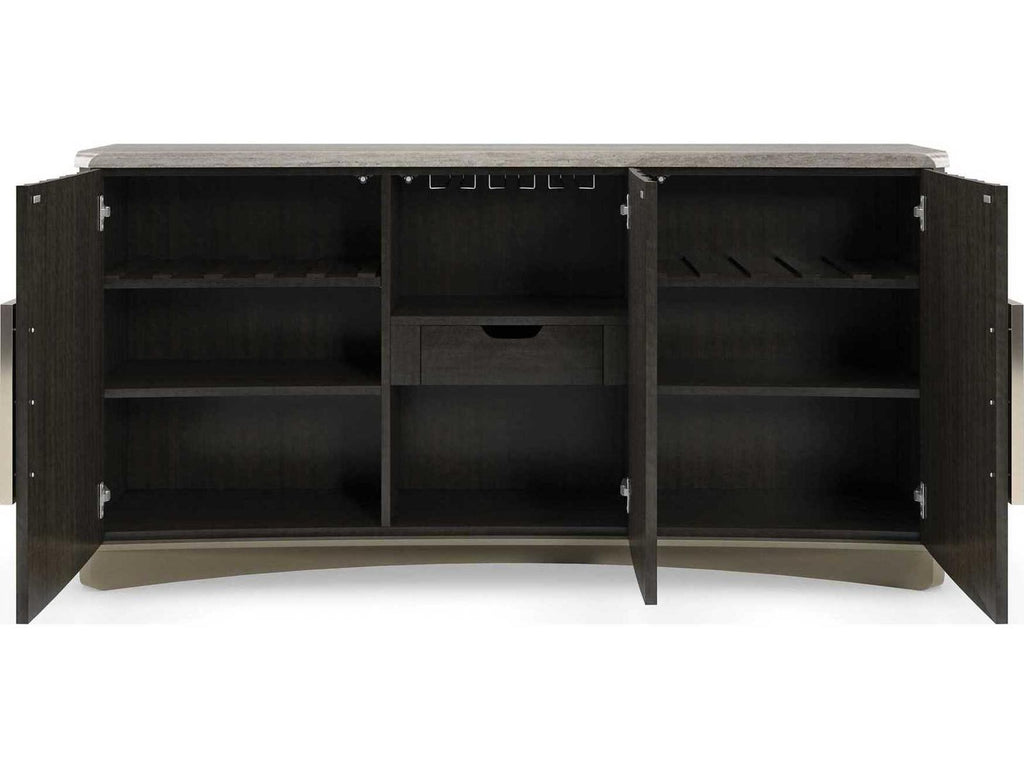 Crushing It Handcrafted Buffet with Silver Travertine Top in Charred Bark