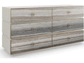 Bedrock Six-Drawer Dresser in Almond Milk and Champagne Gold