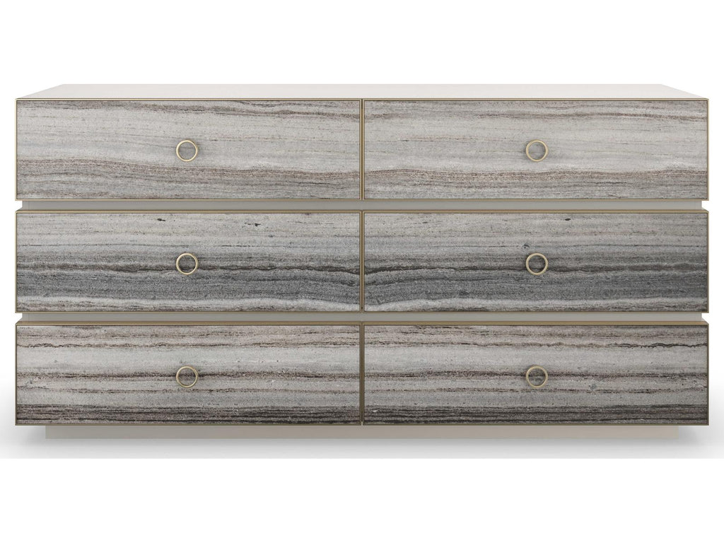 Bedrock Six-Drawer Dresser in Almond Milk and Champagne Gold