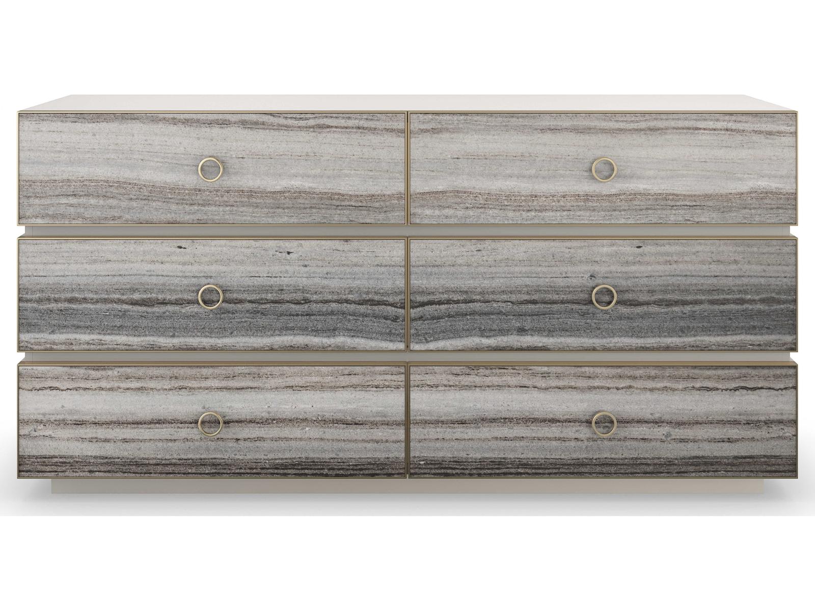 Bedrock Six-Drawer Dresser in Almond Milk and Champagne Gold