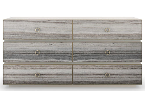 Bedrock Six-Drawer Dresser in Almond Milk and Champagne Gold