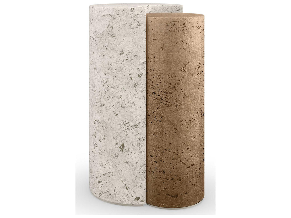 Classic Sun and Moon Travertine End Table with Bronze Accents