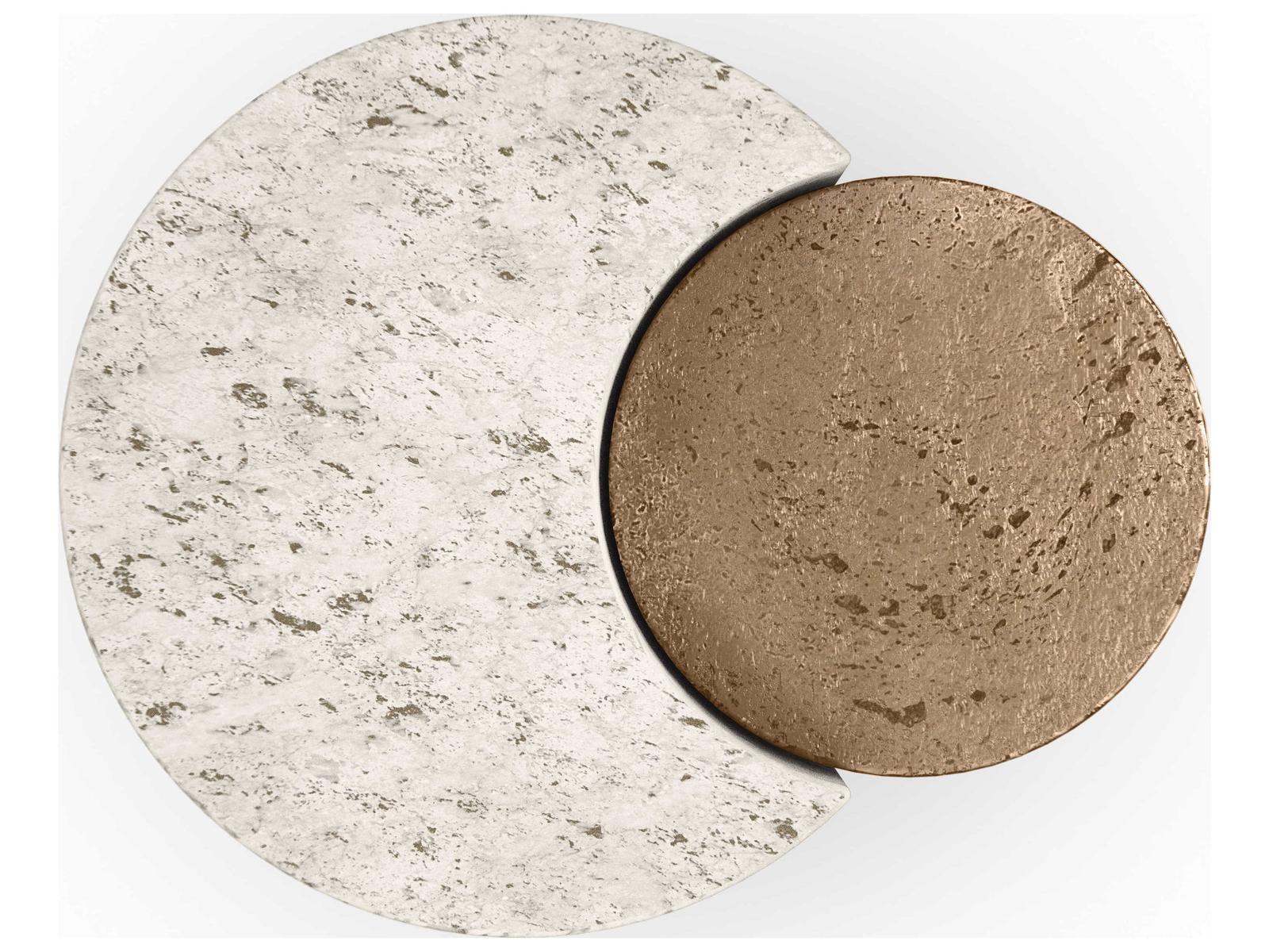 Classic Sun and Moon Travertine End Table with Bronze Accents