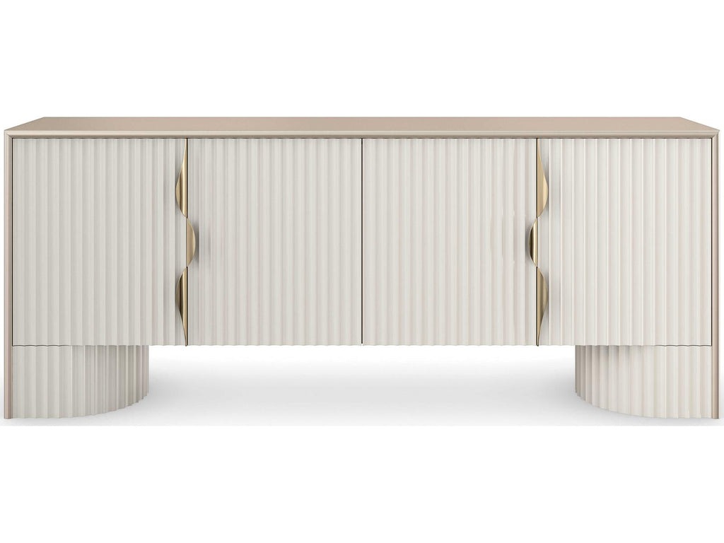 Classic Corinthian Media Console in Sparkling Argent and Almond Milk