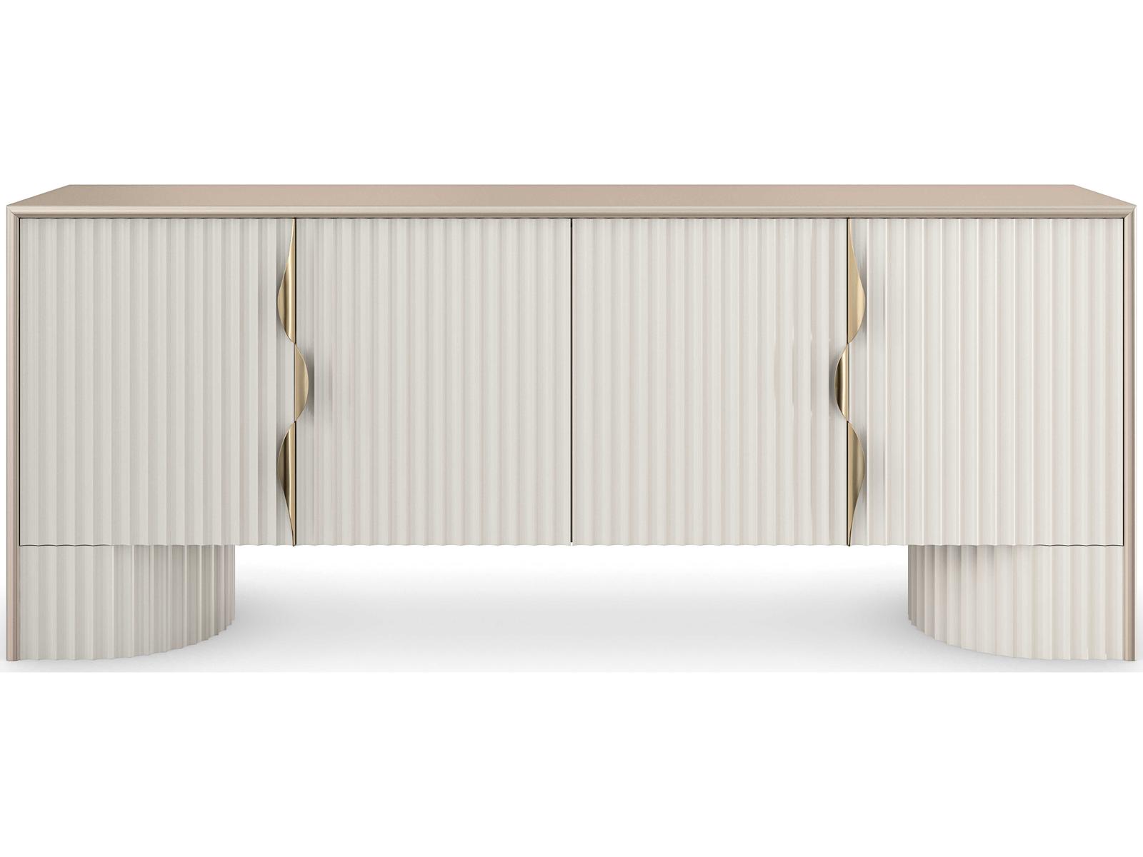 Classic Corinthian Media Console in Sparkling Argent and Almond Milk