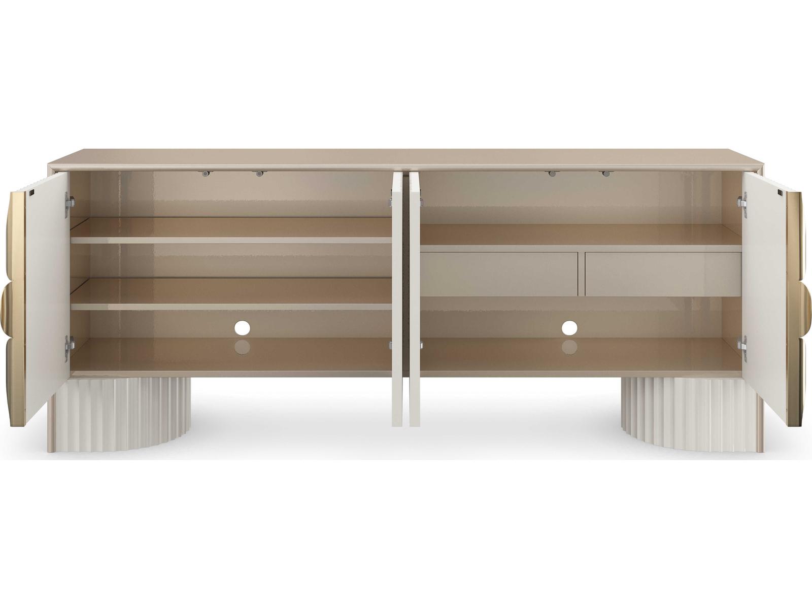 Classic Corinthian Media Console in Sparkling Argent and Almond Milk