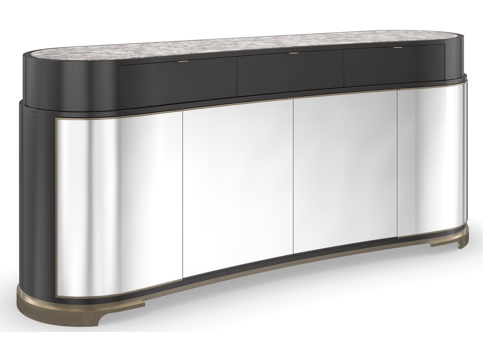 Classic Glace Kidney Bean Sideboard in Almost Black and Polished Silver