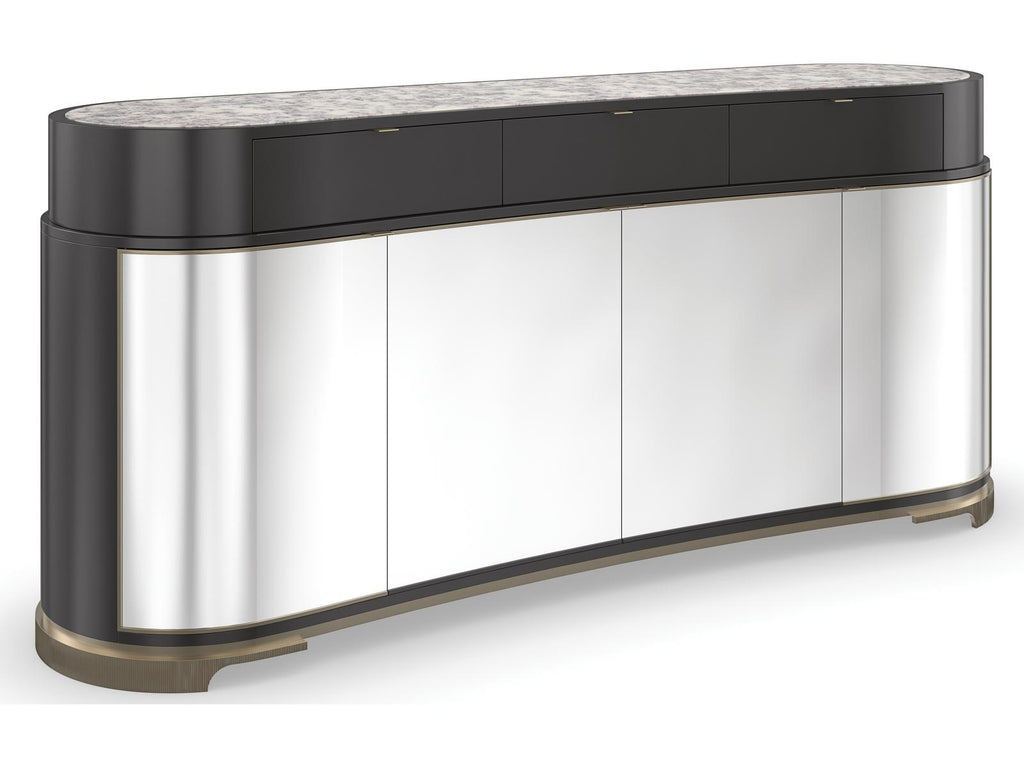 Classic Glace Kidney Bean Sideboard in Almost Black and Polished Silver