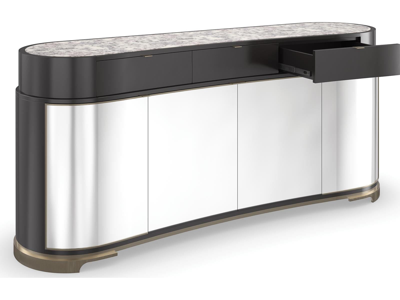 Classic Glace Kidney Bean Sideboard in Almost Black and Polished Silver