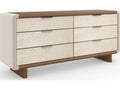 Botero Six-Drawer Dresser in New Natural Walnut Smoked Birdseye and Brushed Gold