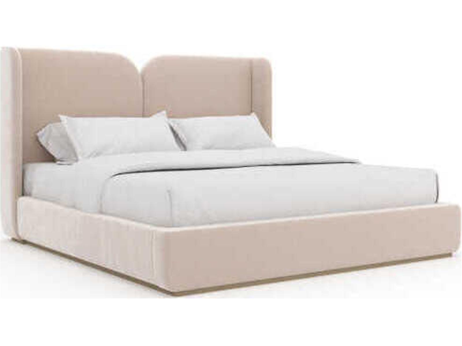 Oblique King Bed Fully Upholstered in Splendid Ivory Velvet