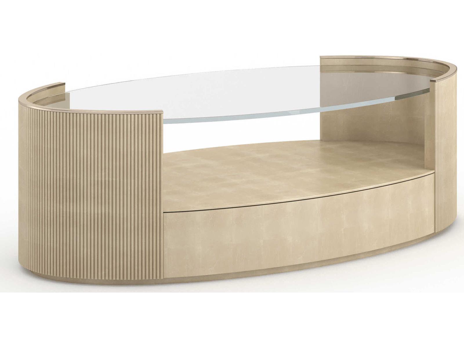 Love Oval Cocktail Table Oracle Clear Glass Top with Drawer