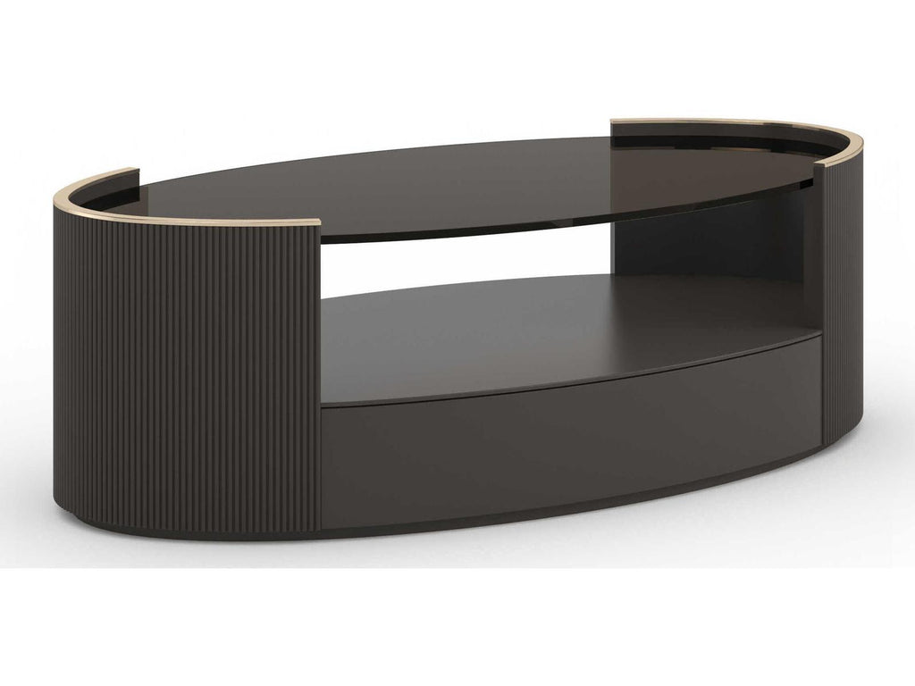 Classic Love Oval Coffee Table with Smoked Bronze Glass Top Dark Chocolate