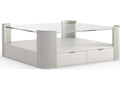 Love Square Cocktail Table with Clear Glass Top in Matte Pearl and Whisper of Gold