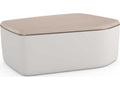 Serir Amorphous Cocktail Table Crème Travertine and Ivory Bouclé