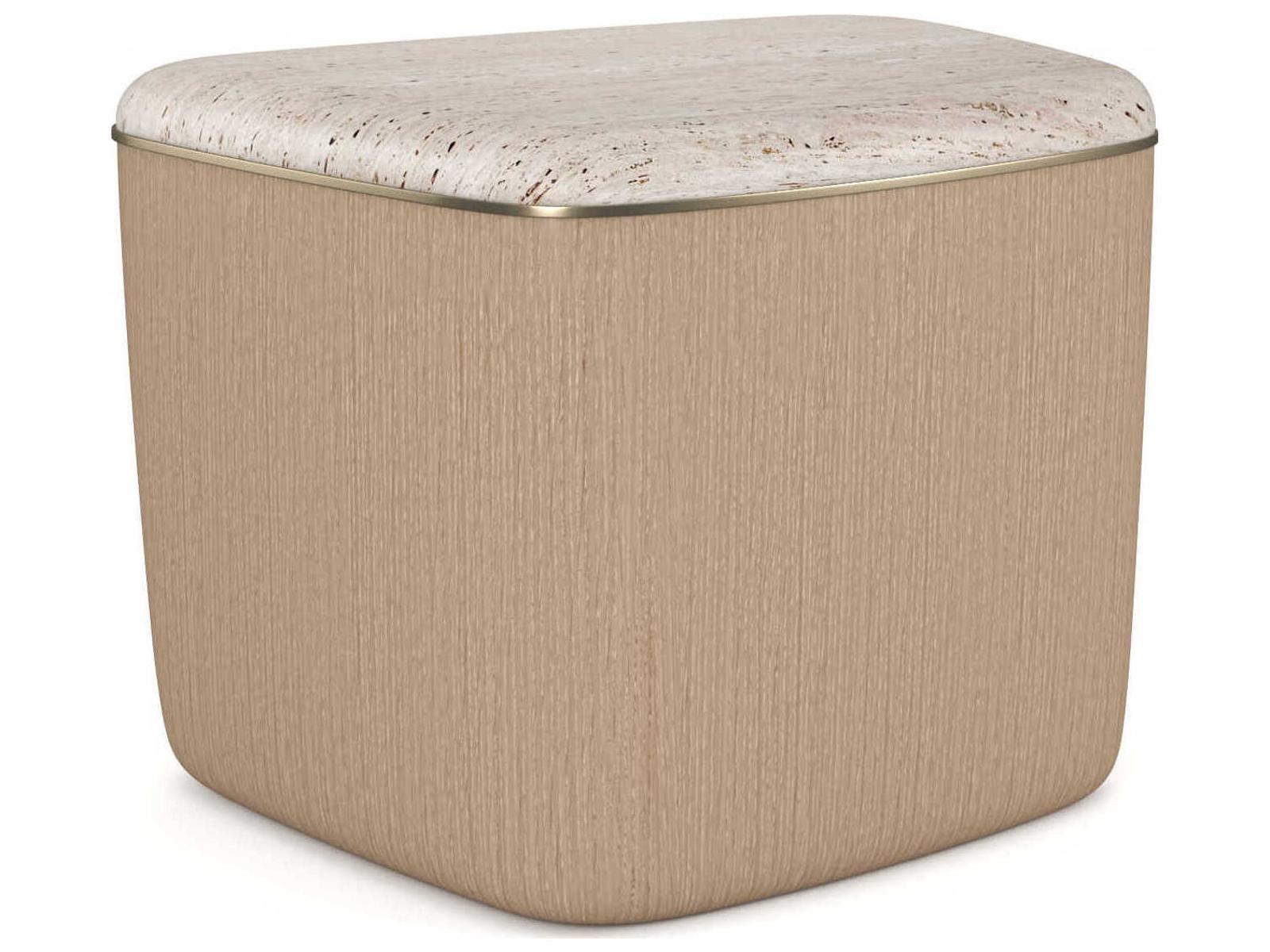 Serir Rectangle Coffee Table with Travertine Top and Sun Drenched Oak Base