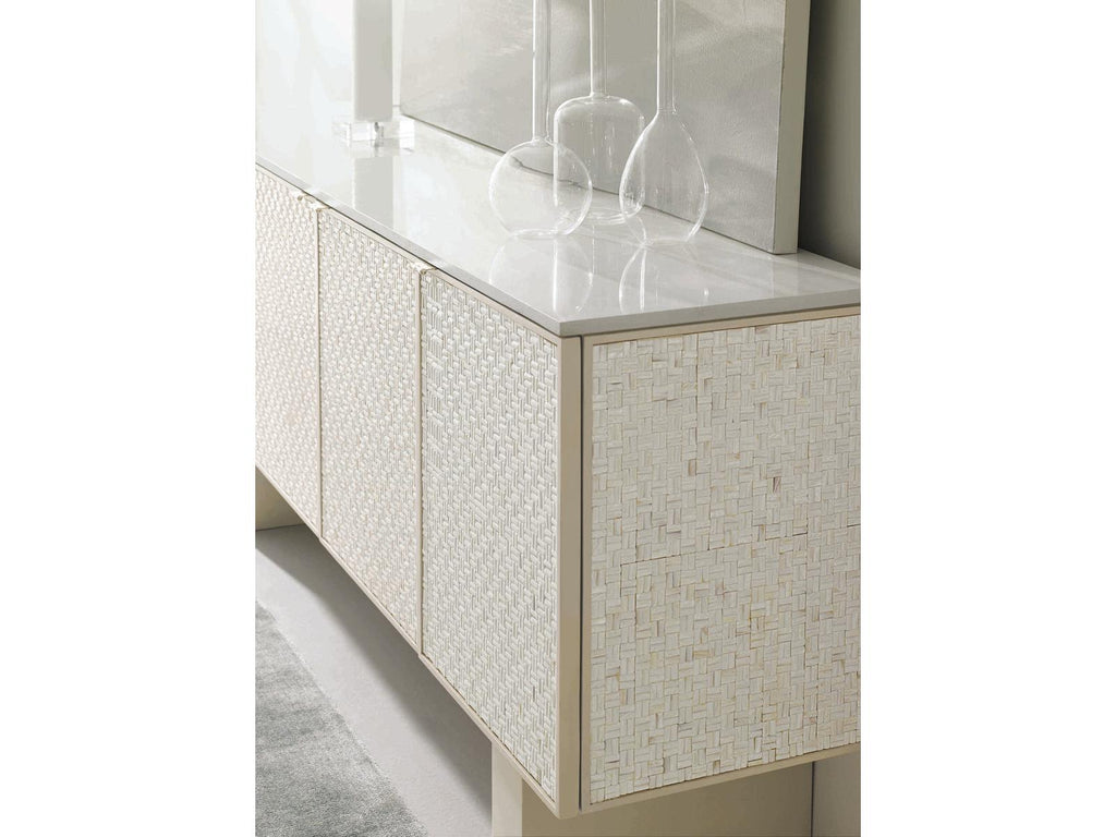 Bomb-Shell Sideboard with Stacked Shell and White Stone Top in Soft Taupe