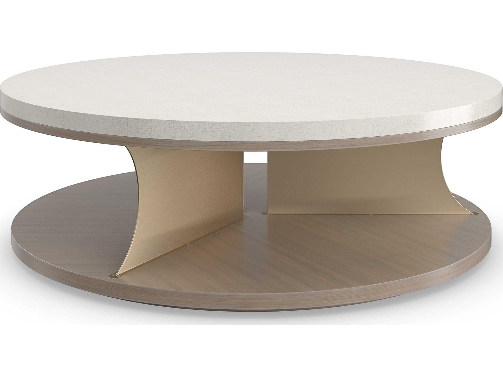 Braces Round Coffee Table in Ivory Craze Dry Martini and Brushed Gold