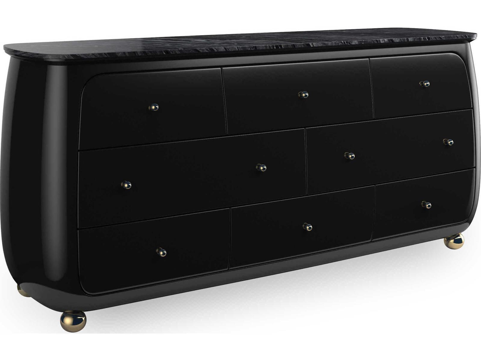 Cabochon 8-Drawer Dresser with Tree Black Stone Top in Piano Black