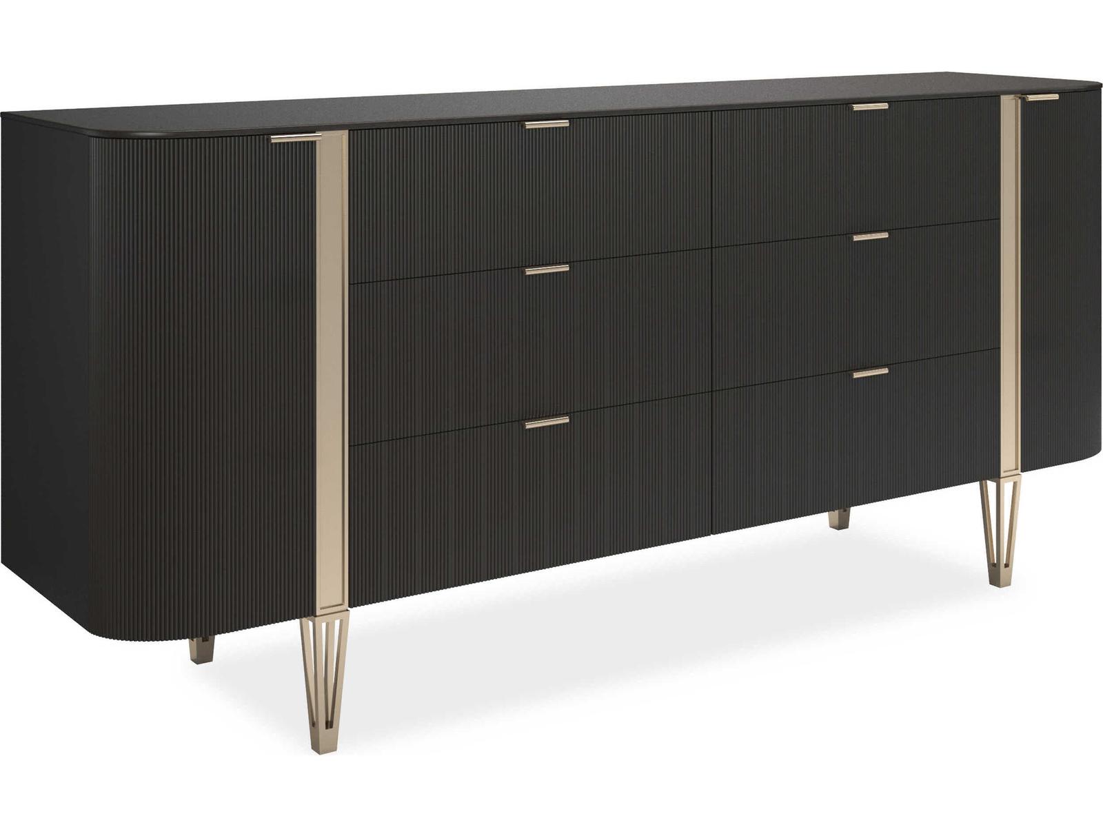 Classic Love At First Sight 78-Inch 6-Drawer Dresser in Dark Chocolate and Whisper of Gold