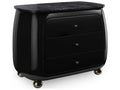 Classic Cabochon 3-Drawer Nightstand in Piano Black and Tree Black Stone