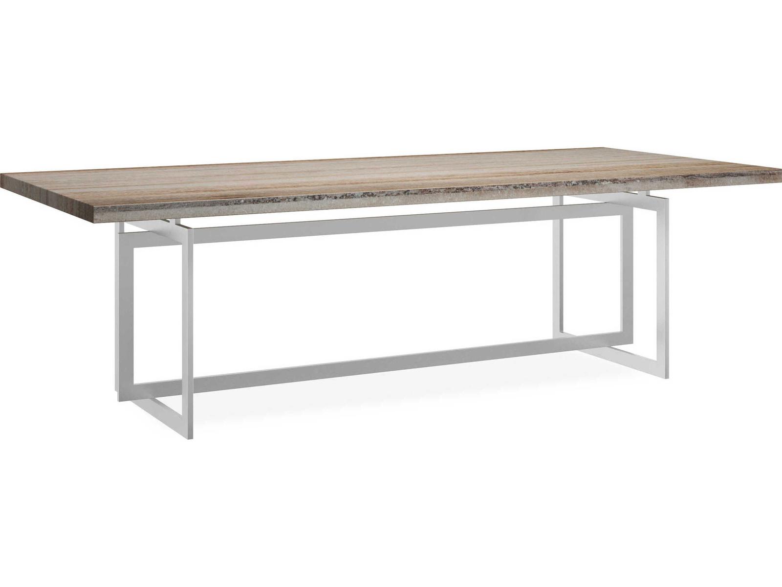 Wish You Were Here 100-Inch Rectangle Dining Table in Lightly Brushed Chrome with Sandstone Top