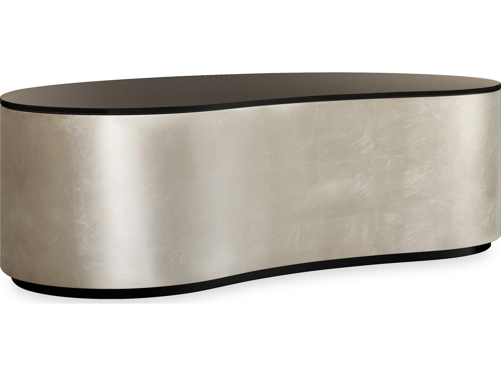 Classic Adele Kidney Coffee Table in Charcoal Leaf and Smoked Bronze Glass