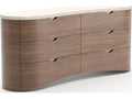 Fleur 6-Drawer Dresser in Porcini with Travertine Top and Gold Hardware