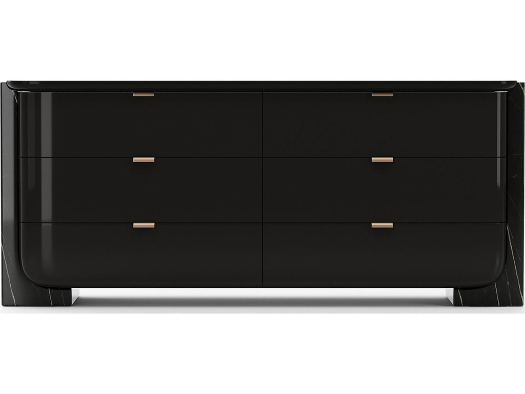 Overlap 6-Drawer Dresser in Piano Black and Nero Marquina