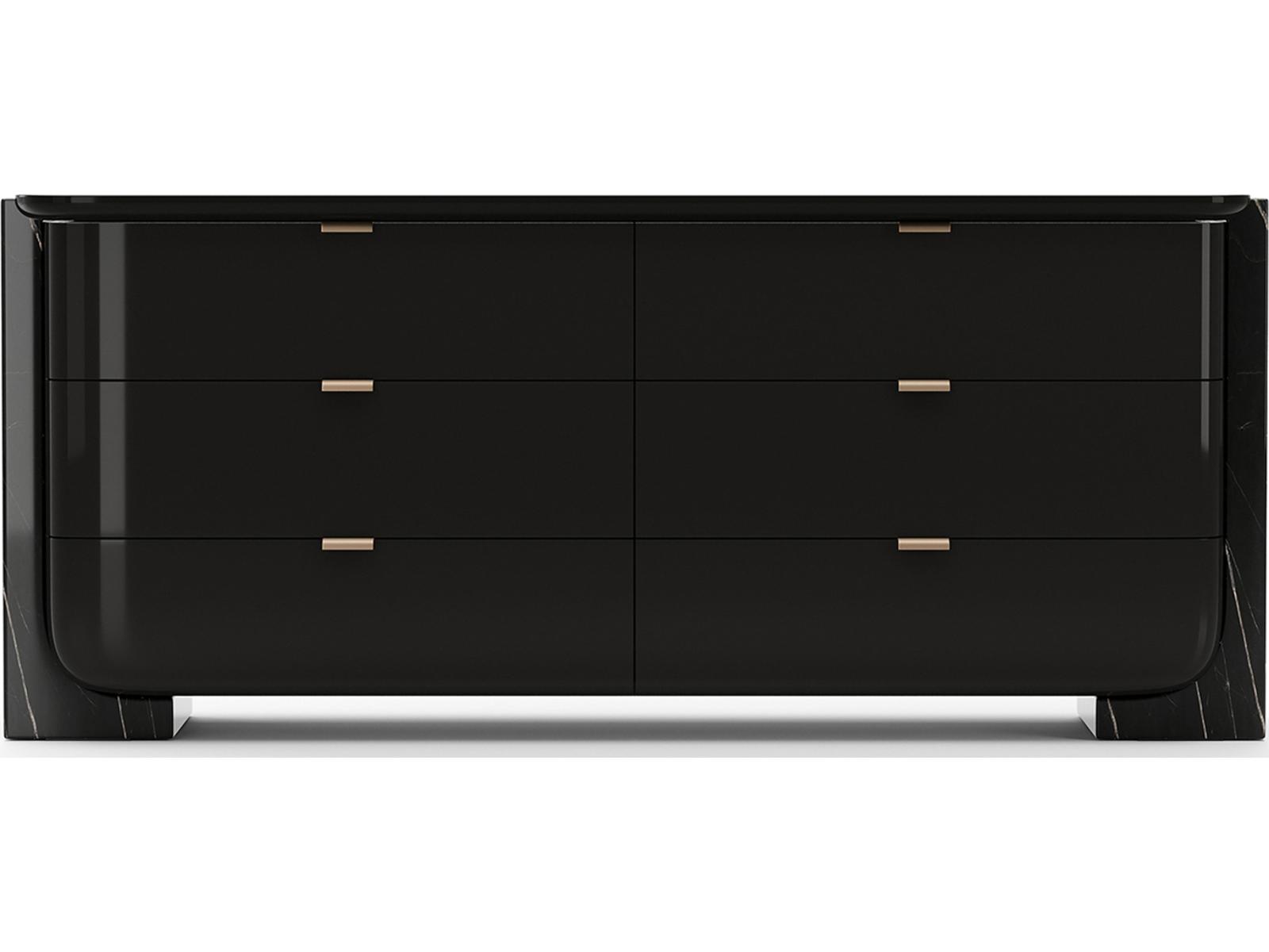 Overlap 6-Drawer Dresser in Piano Black and Nero Marquina