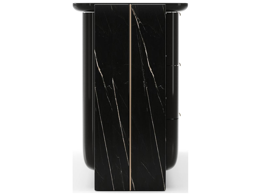 Overlap 6-Drawer Dresser in Piano Black and Nero Marquina