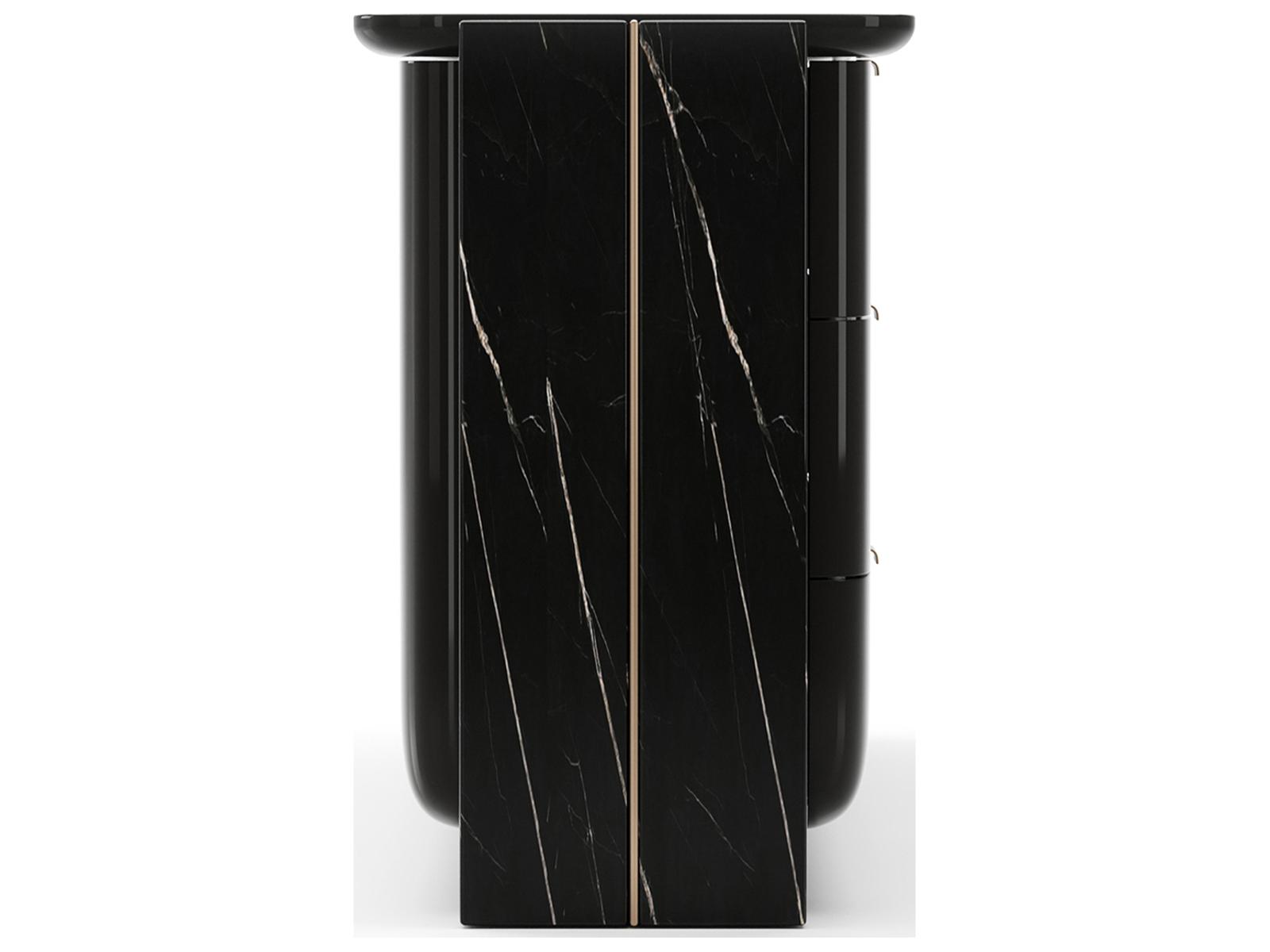 Overlap 6-Drawer Dresser in Piano Black and Nero Marquina