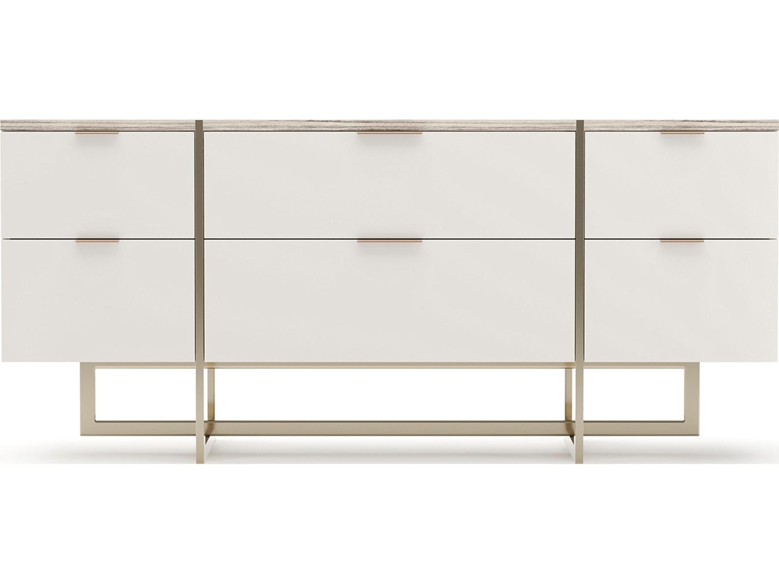 Wish You Were Here 6-Drawer Dresser in Almond Milk and Whisper of Gold