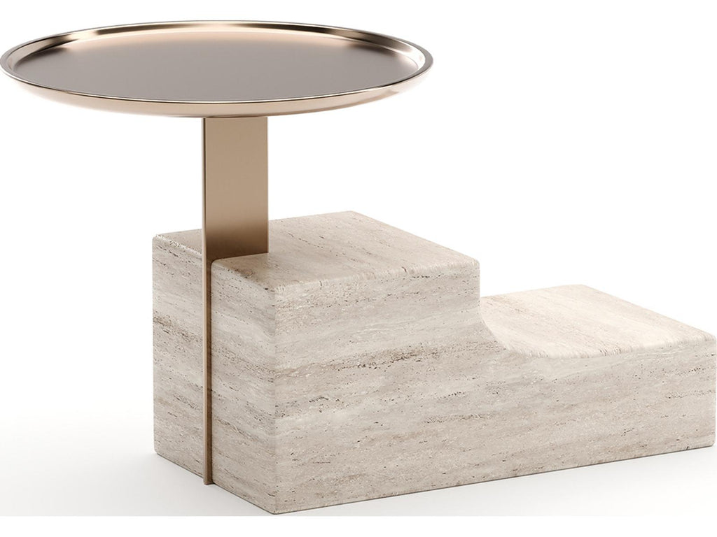 Overlap Nightstand Base Light in Whisper of Gold with Travertine