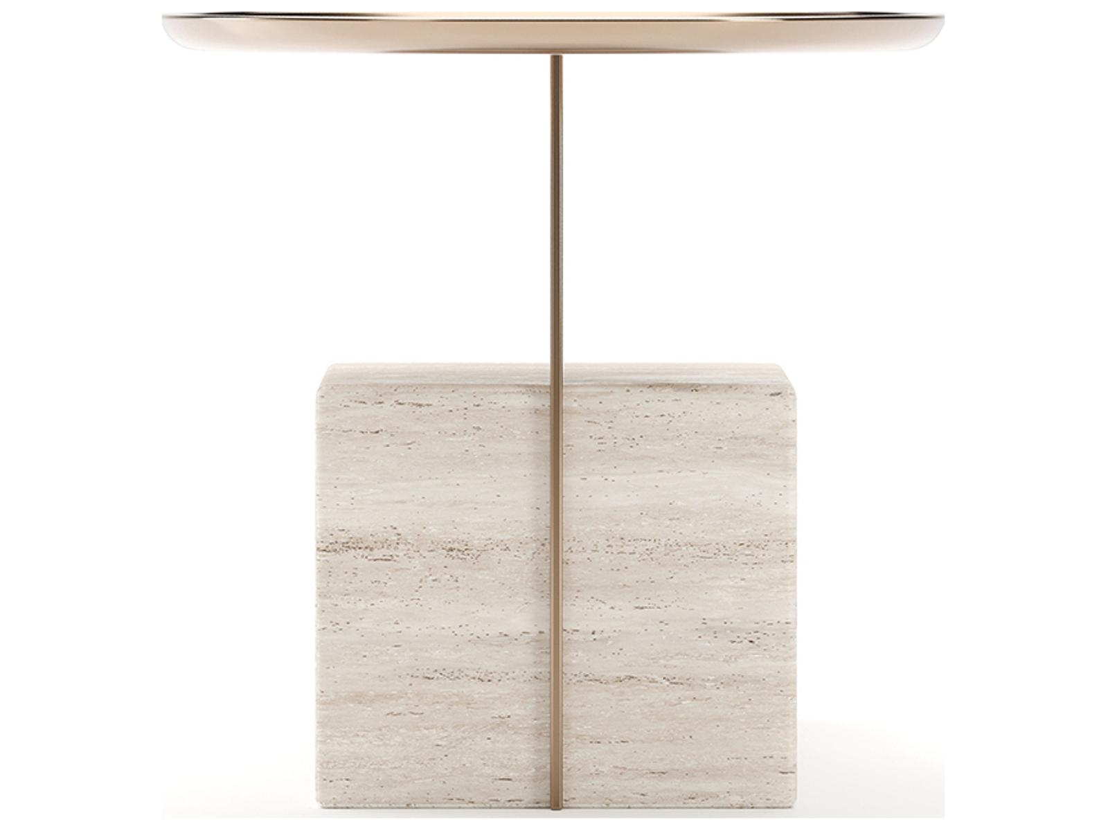 Overlap Nightstand Base Light in Whisper of Gold with Travertine
