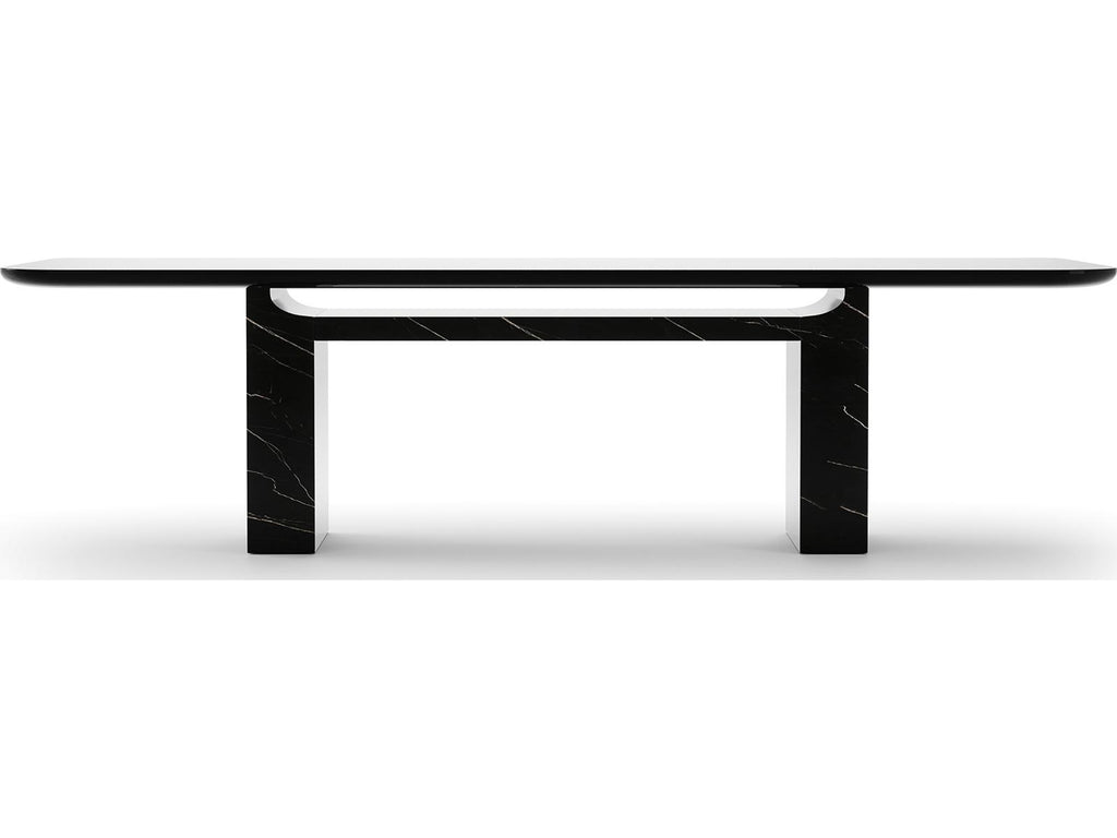 Overlap Rectangle 112-Inch Dining Table in Piano Black and Whisper of Gold