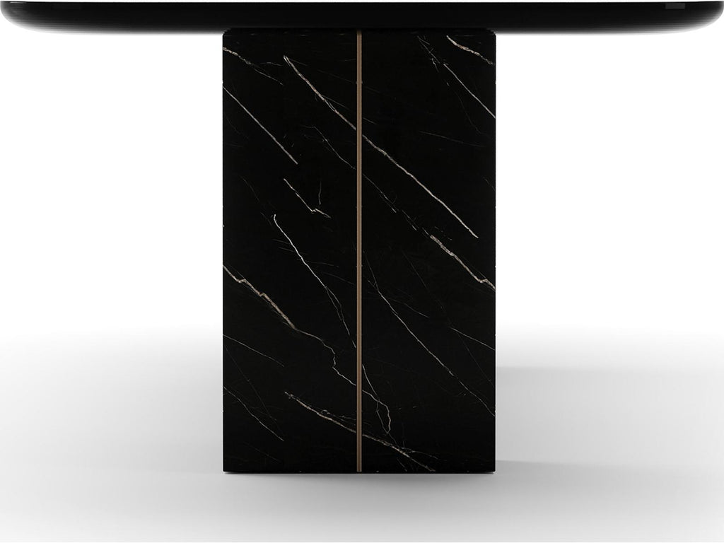 Overlap Rectangle 112-Inch Dining Table in Piano Black and Whisper of Gold
