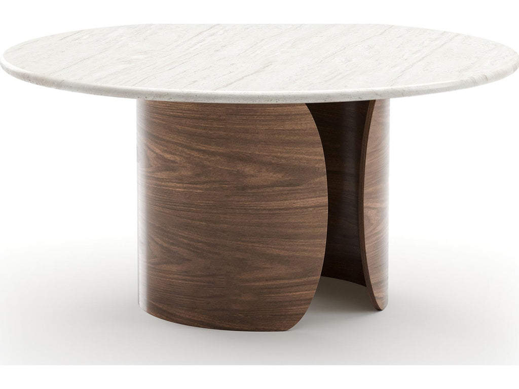 Fleur Round Dining Table in Porcini with Travertine Top