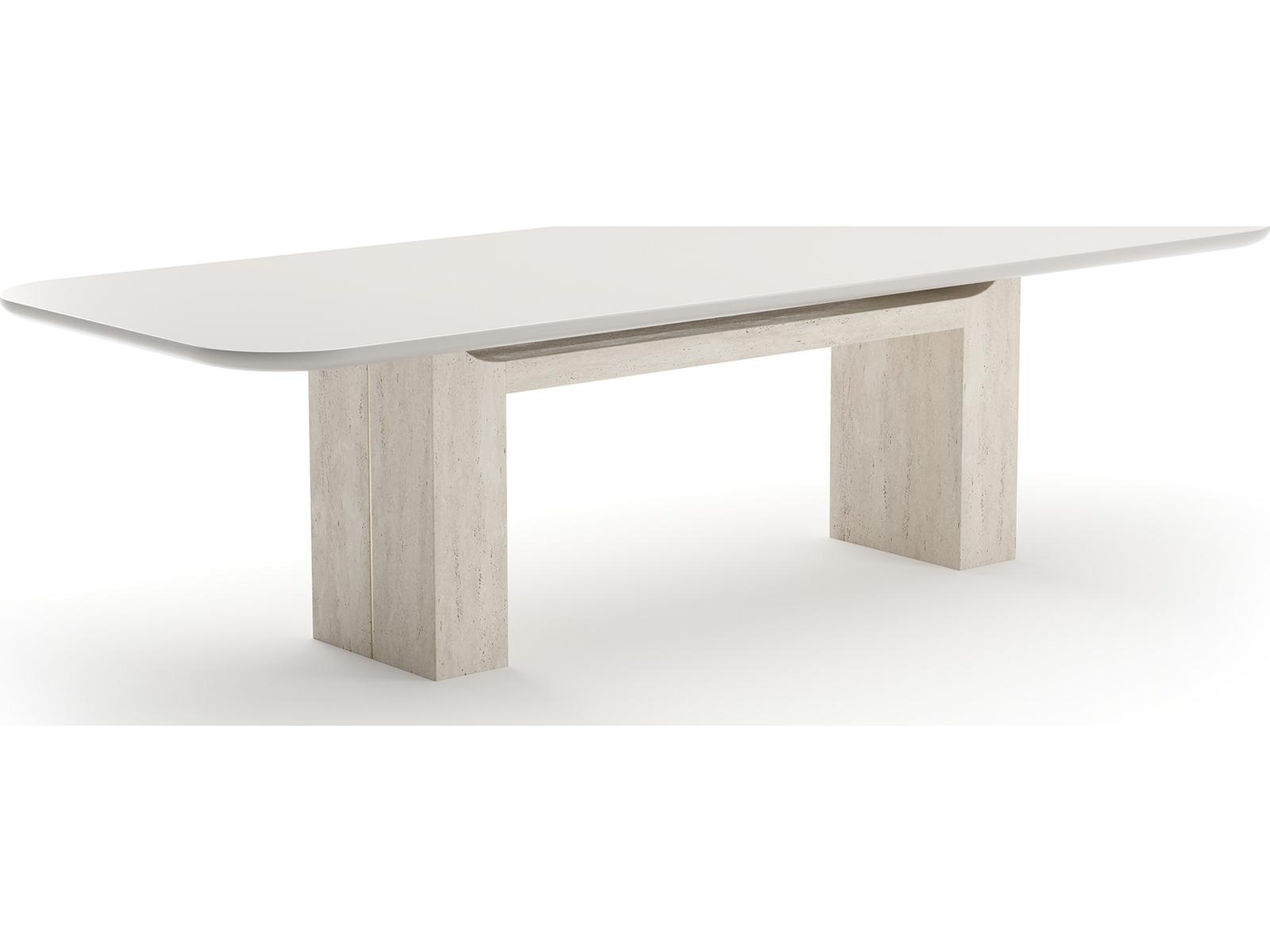 Overlap Rectangle 112-Inch Dining Table with Latte Top and Travertine Base
