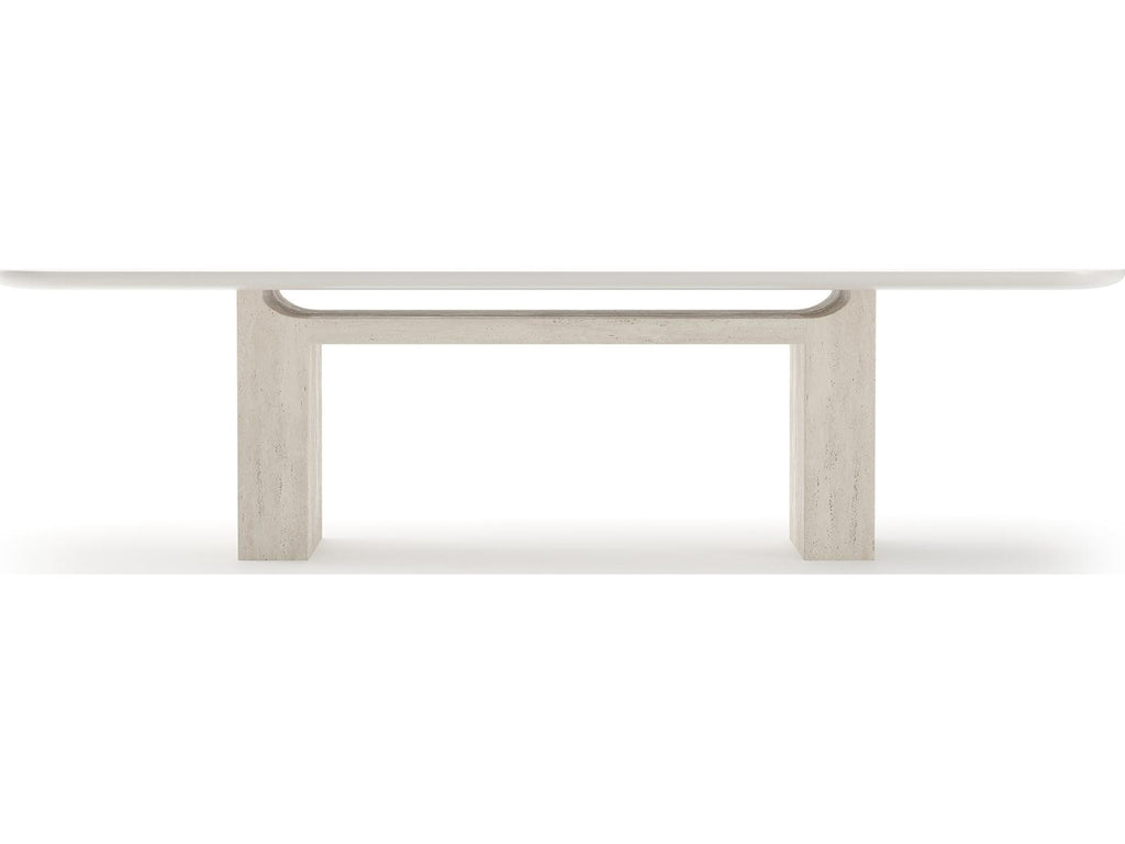 Overlap Rectangle 112-Inch Dining Table with Latte Top and Travertine Base