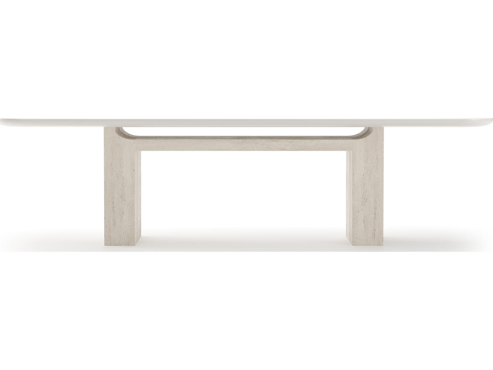 Overlap Rectangle 112-Inch Dining Table with Latte Top and Travertine Base