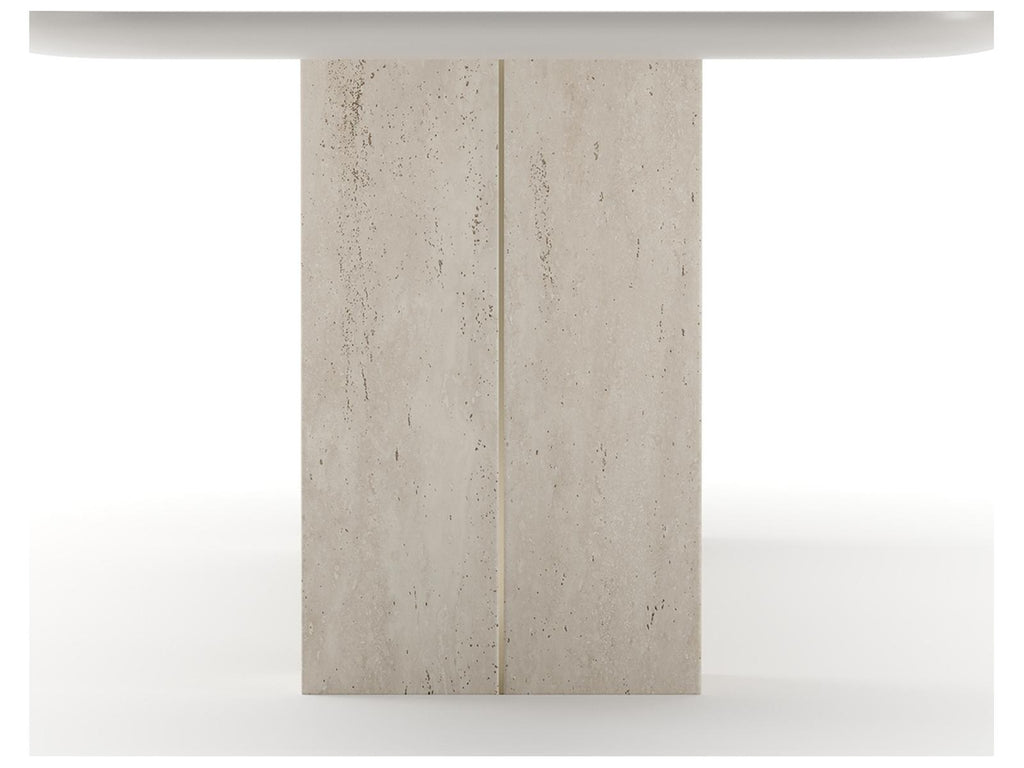 Overlap Rectangle 112-Inch Dining Table with Latte Top and Travertine Base