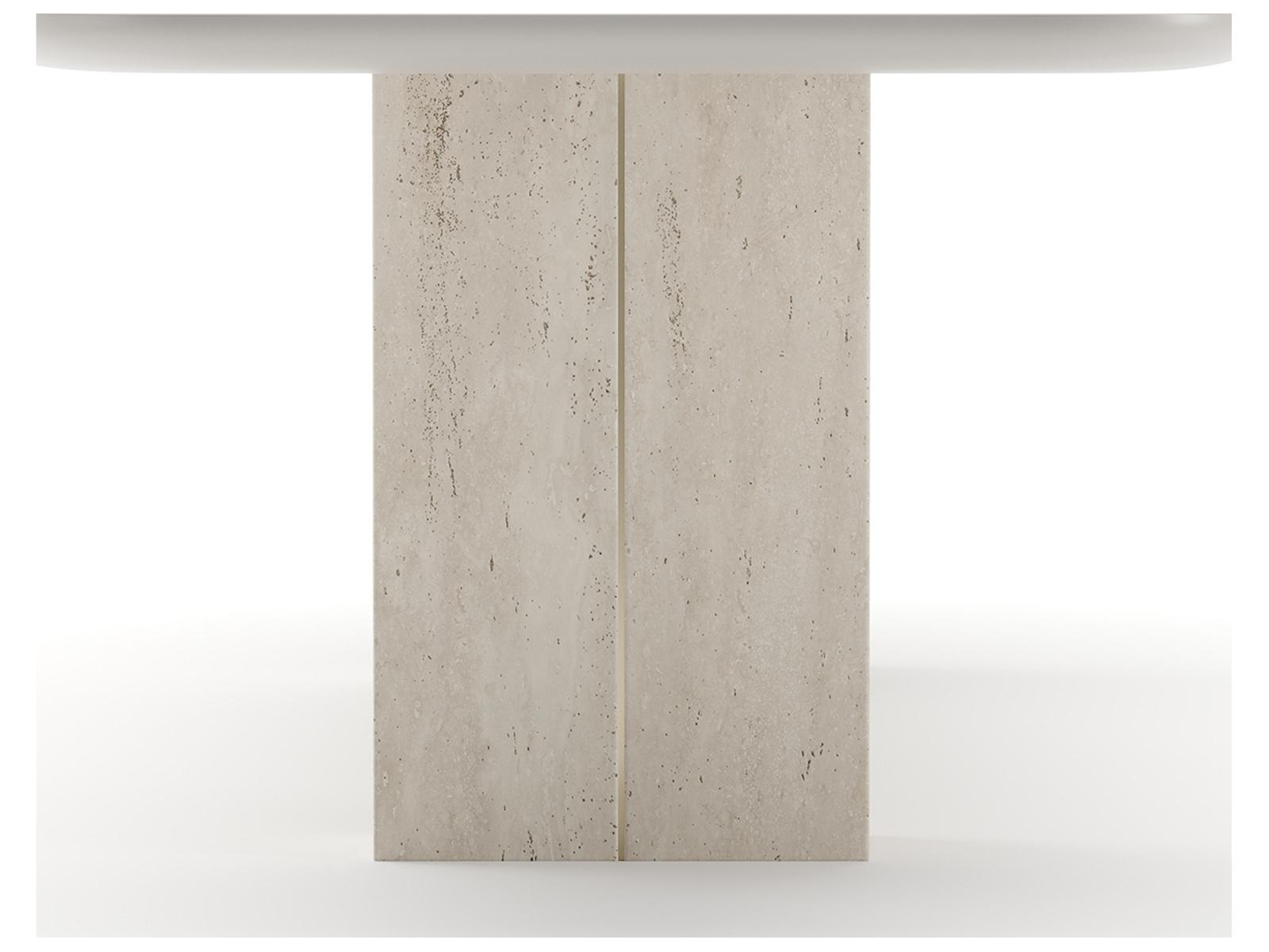 Overlap Rectangle 112-Inch Dining Table with Latte Top and Travertine Base