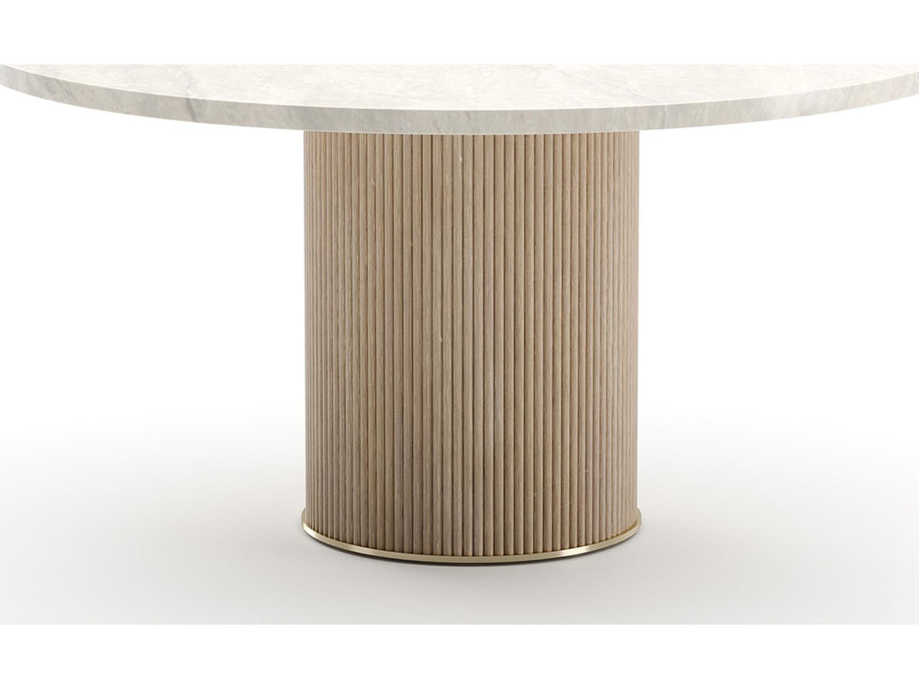 Rhythm 58-Inch Round Dining Table with Travertine Stone Top and Oak Base