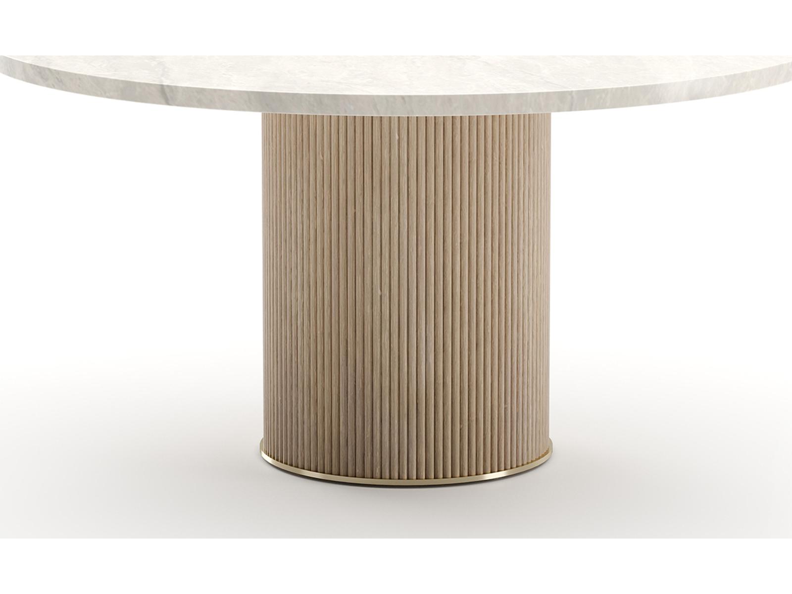 Rhythm 58-Inch Round Dining Table with Travertine Stone Top and Oak Base