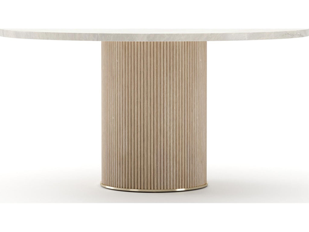 Rhythm 58-Inch Round Dining Table with Travertine Stone Top and Oak Base