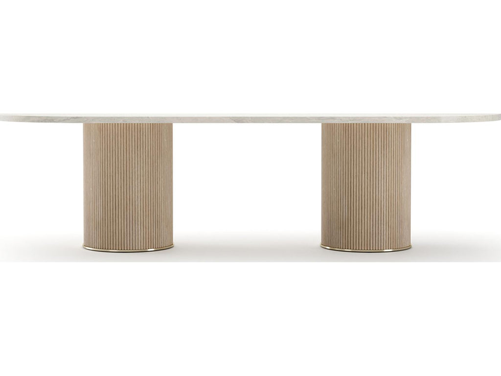 Rhythm 112-Inch Oval Creme Travertine Stone Top Dining Table