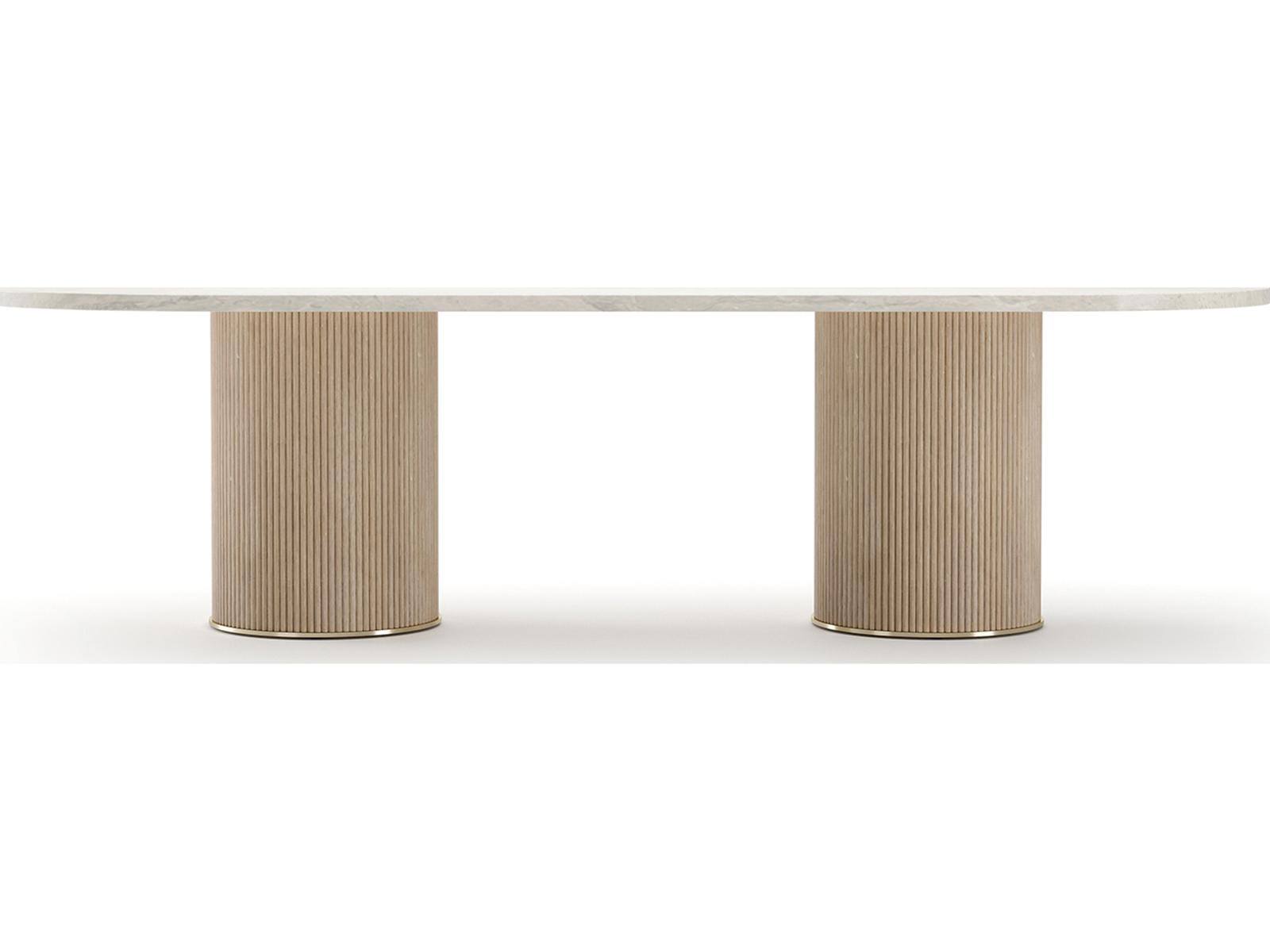Rhythm 112-Inch Oval Creme Travertine Stone Top Dining Table